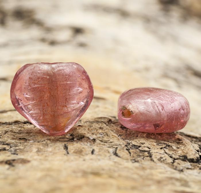 Glaspärla hjärta silverfoil 17x17 mm, Rosa (st)