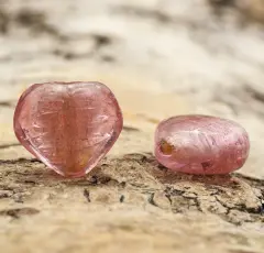 Glaspärla hjärta silverfoil 17x17 mm, Rosa (st)