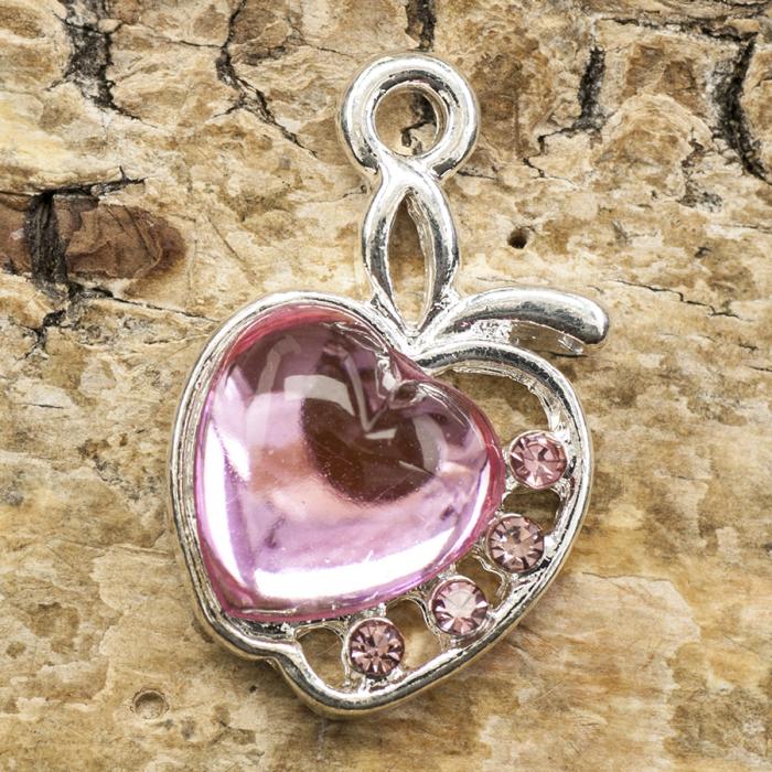 Berlock Äpple strass 20x13 mm, Rosa/Silverfärg (st)