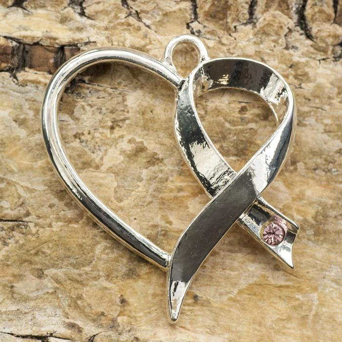 Berlock Bandhjärta strass 26x25 mm, Rosa/Silverfärg (st)
