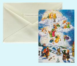 Julkort med adventskalender, &Auml;nglar p&aring; himlatrappan