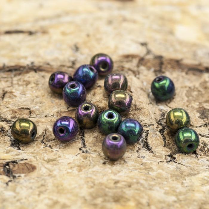 Glaspärla rund metallic 4 mm, Lilamulti (60st)