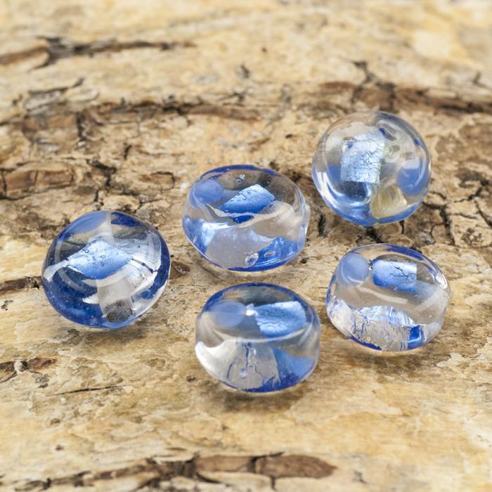 Glaspärla Puck 11 mm, Mörkblå (5st)