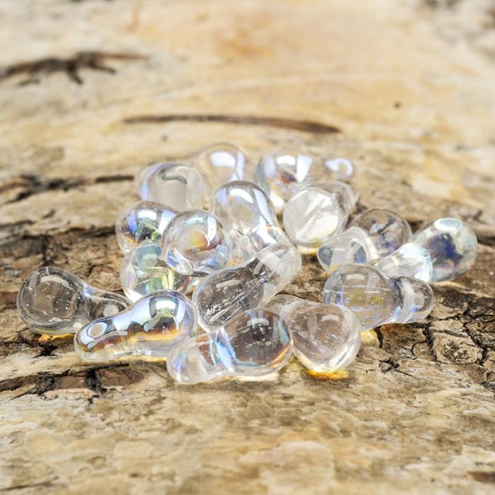 Glaspärla Droppe 6x11 mm, Klar AB (20st)