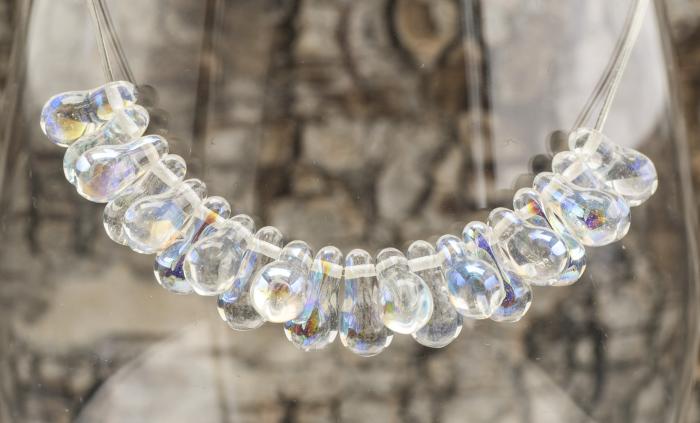 Glaspärla Droppe 6x11 mm, Klar AB (20st)