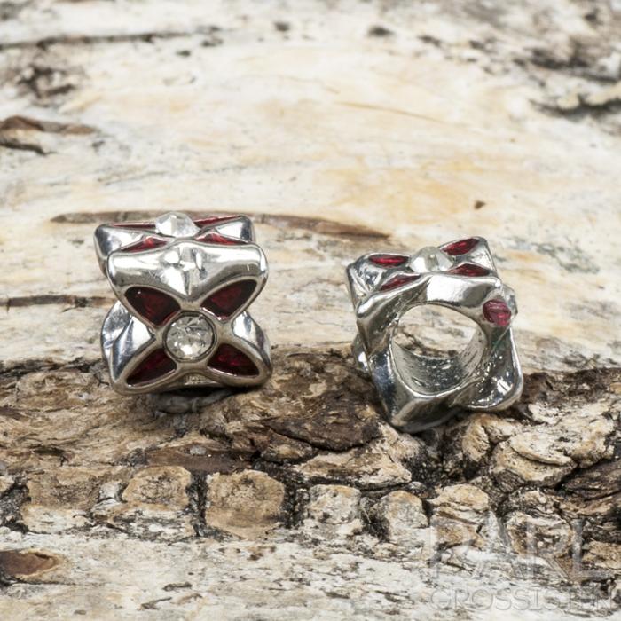 Ormlänkspärla emalj/strass 9,5x9 mm, Röd/Antiksilver (st)