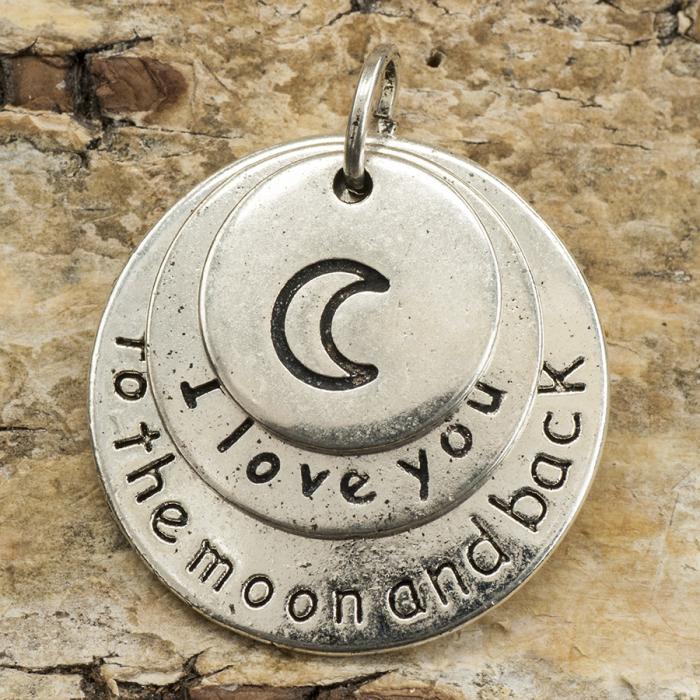 I L Y to the moon and back 22x25 mm, Antiksilver (st)
