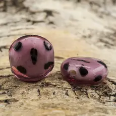 Glaspärla Puck 17 mm, Rosa/Svart (st)