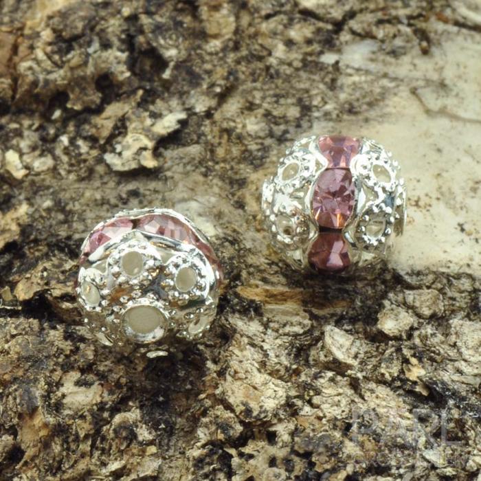 Strasskula, Rosa/Silverfärg (5st)