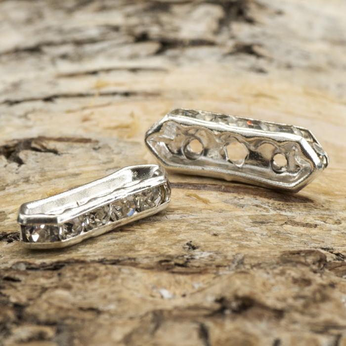 Avdelare avlång med strass, Silverfärg (4st)