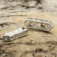 Avdelare avlång med strass, Silverfärg (4st)