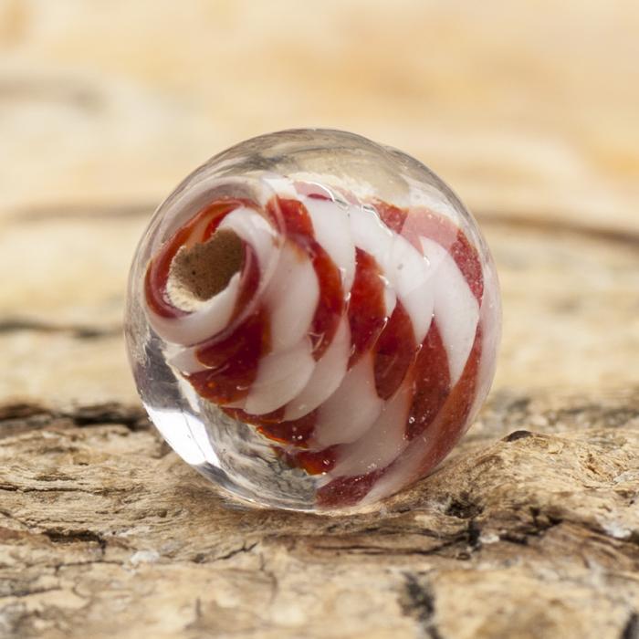 Glaspärla lampwork rund 10 mm, Röd/Vit (5st)