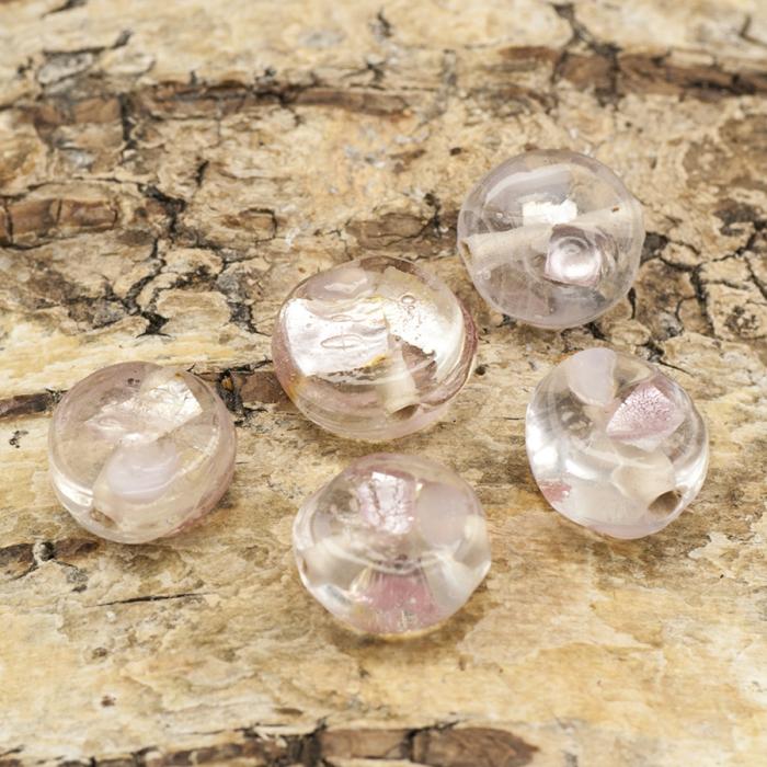 Glaspärla Puck 11 mm, Rosa (5st)