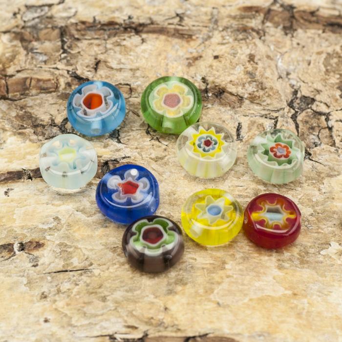 Glaspärla Millefiori 8x3 mm, Färgmix (5st)