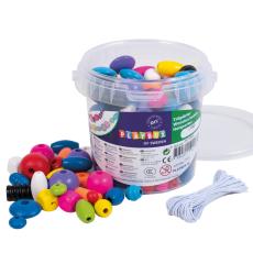 Träpärlor i hink 8-25 mm, Basfärger (190 g)