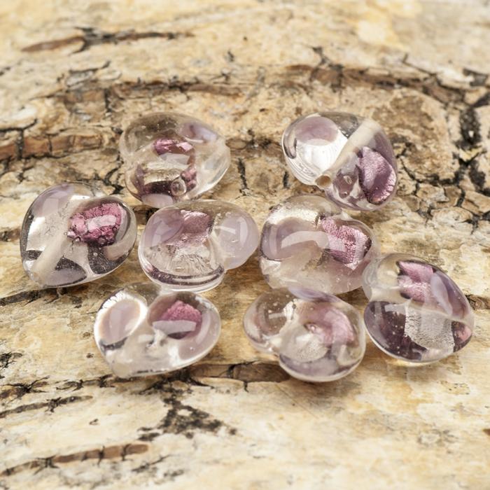 Glaspärla Hjärta 15x15 mm, Lila (st)