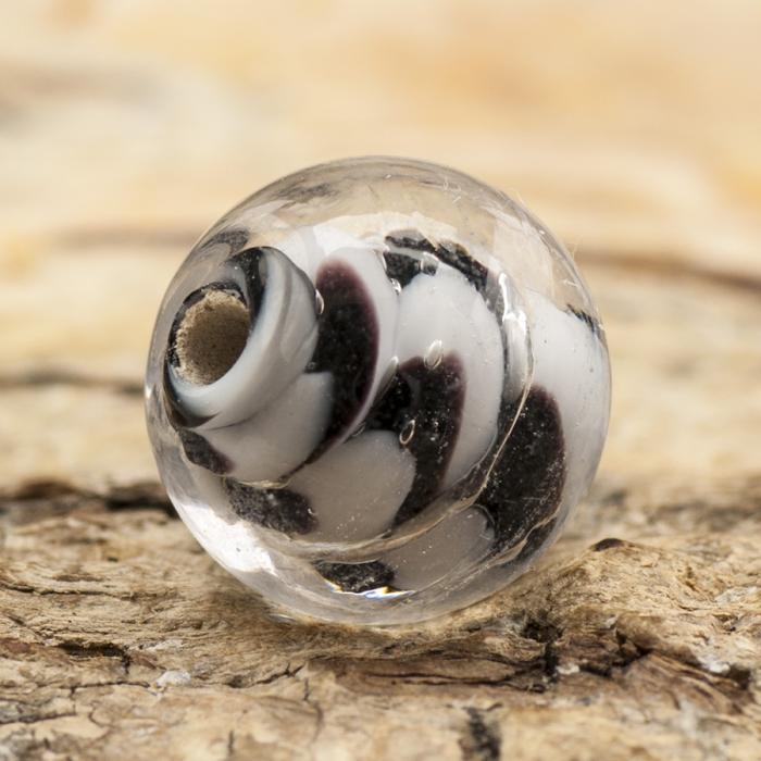 Glaspärla lampwork rund 10 mm, Svart/Vit (5st)
