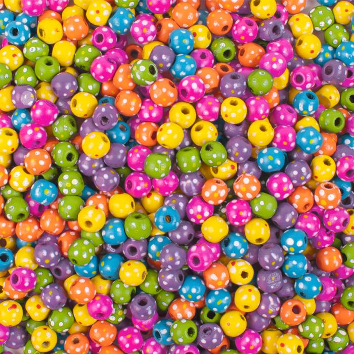 Träpärlor prickiga 10 mm, Färgmix (770 st)