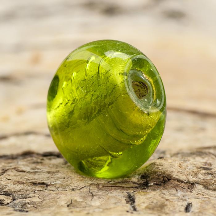 Glaspärla Puck 14 mm, Grön (5st)