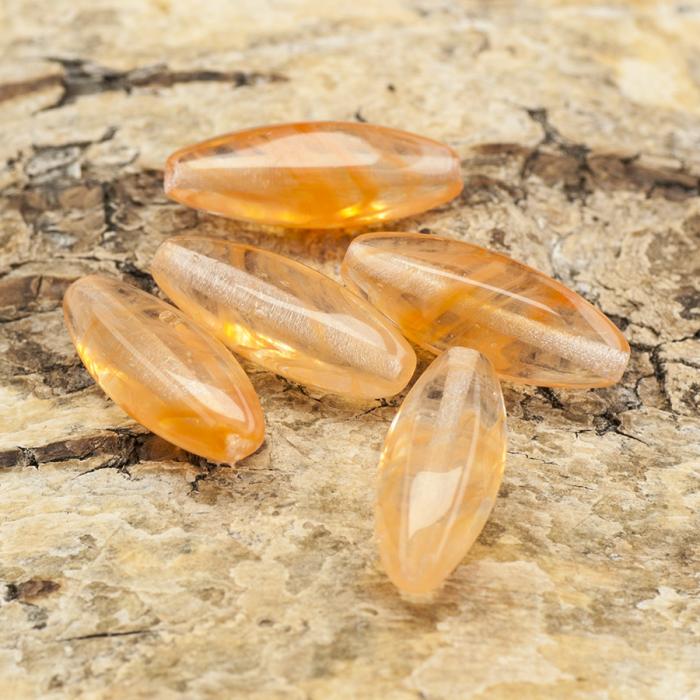 Oval Glaspärla 7x19 mm, Orange/Klar (5st)