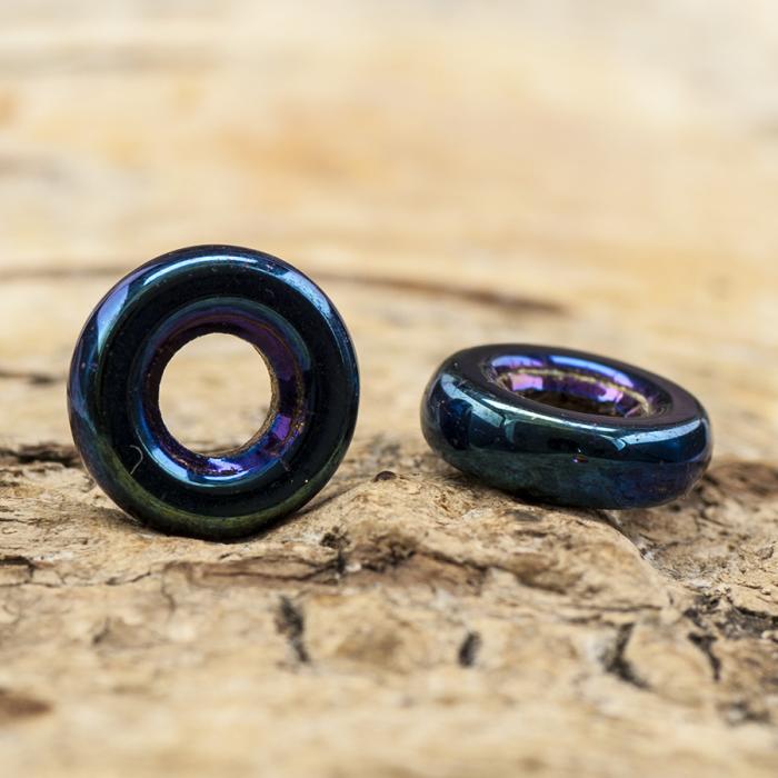 Glaspärla Ring 9x2,5 mm, Blåmulti (5st)