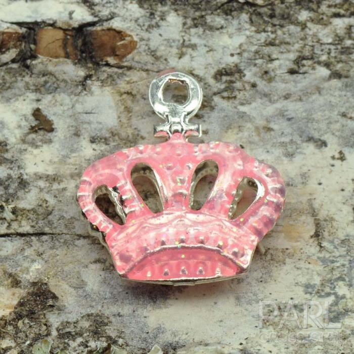 Berlock Princesskrona med emalj, Rosa/Silverfärg (st)