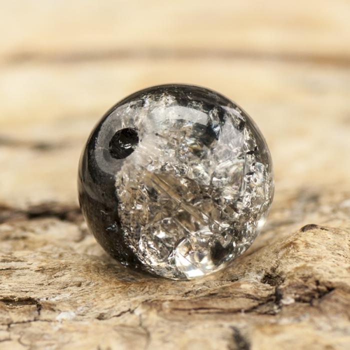 Krackelerad glaspärla rund 8 mm, Svart/Klar (20st)