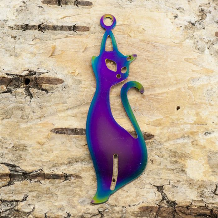 Berlock Katt i Rostfritt stål 13x40 mm, Multifärg (st)