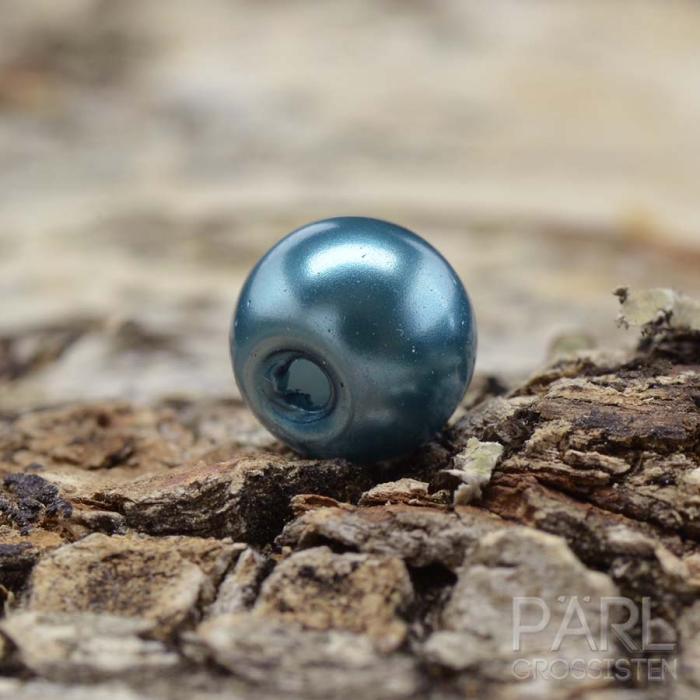 Vaxad glaspärla 6 mm, Mörk turkos (40st)