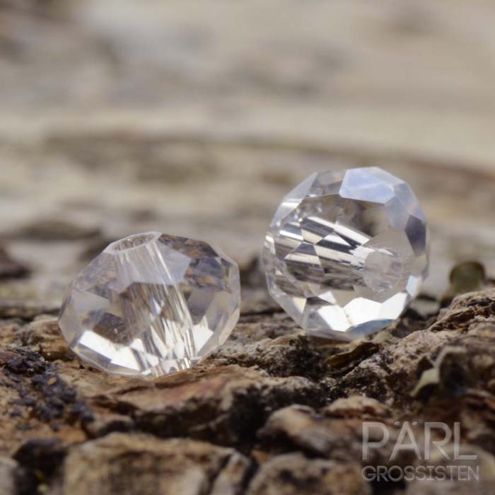 Glaspärla facetterad rondell 6x4 mm, Klar (20st)