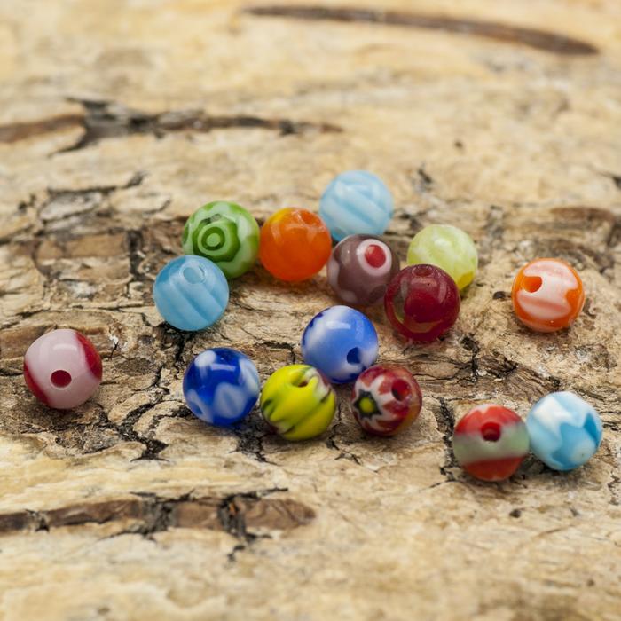 Glaspärla Millefiori 4 mm, Färgmix (15st)