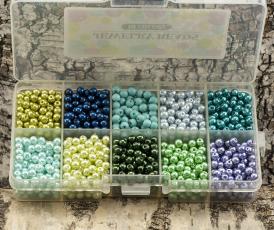 Box med vaxade glasp&auml;rlor 4 mm, Bl&aring;/Gr&ouml;nmix (st)