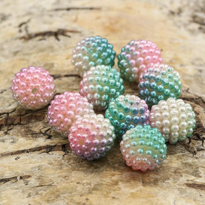 Bubbelpärla 12 mm, Rosa/Turkos (5st)