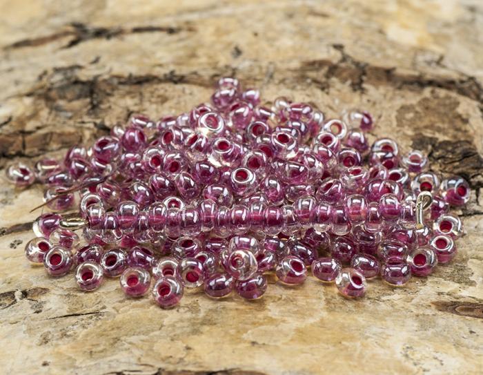 Drop bead colourlined iris 3 mm, Cerise/Klar (20gr)