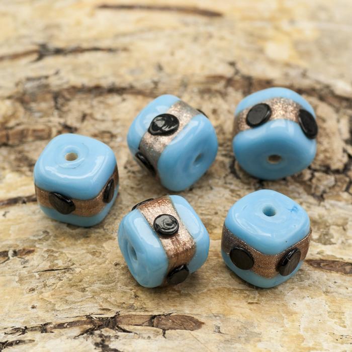 Glaspärla Kub 12 mm, Turkos (5st)