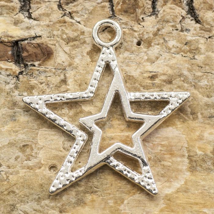 Berlock stjärna i stjärna 20x23 mm, Silverfärg (5st)