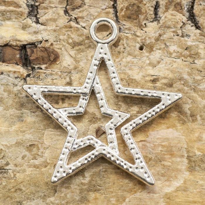 Berlock stjärna i stjärna 20x23 mm, Silverfärg (5st)