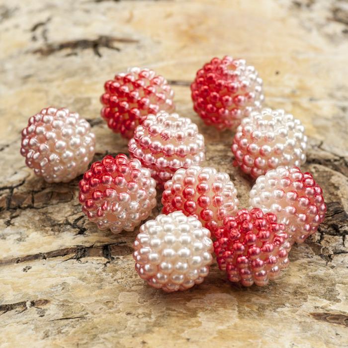 Bubbelpärla 12mm, Rödvit (5st)