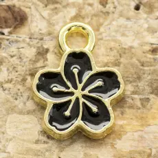Berlock Blomma 9x11 mm, Svart/Guldfärg (st)
