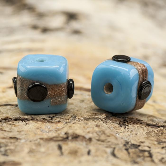 Glaspärla Kub 12 mm, Turkos (5st)
