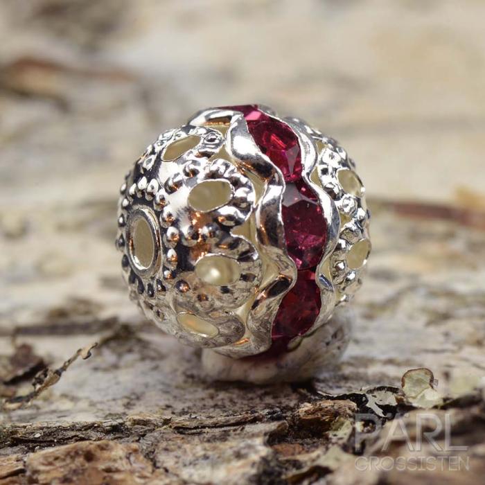 Strasskula 10 mm, Rosa/Silverfärg (st)