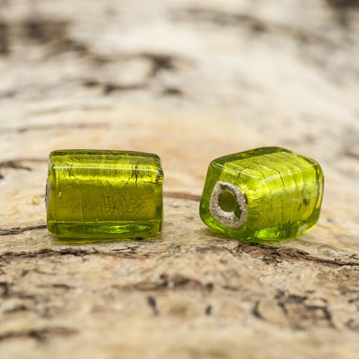 Glaspärla Rätblock 9x12 mm, Grön (5st)