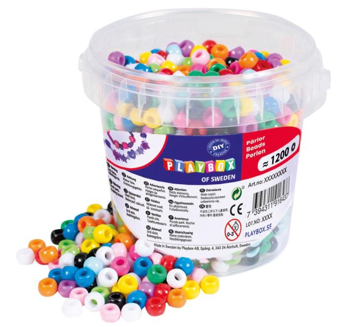 Kongopärlor mix i hink, Färgmix (1200 st)