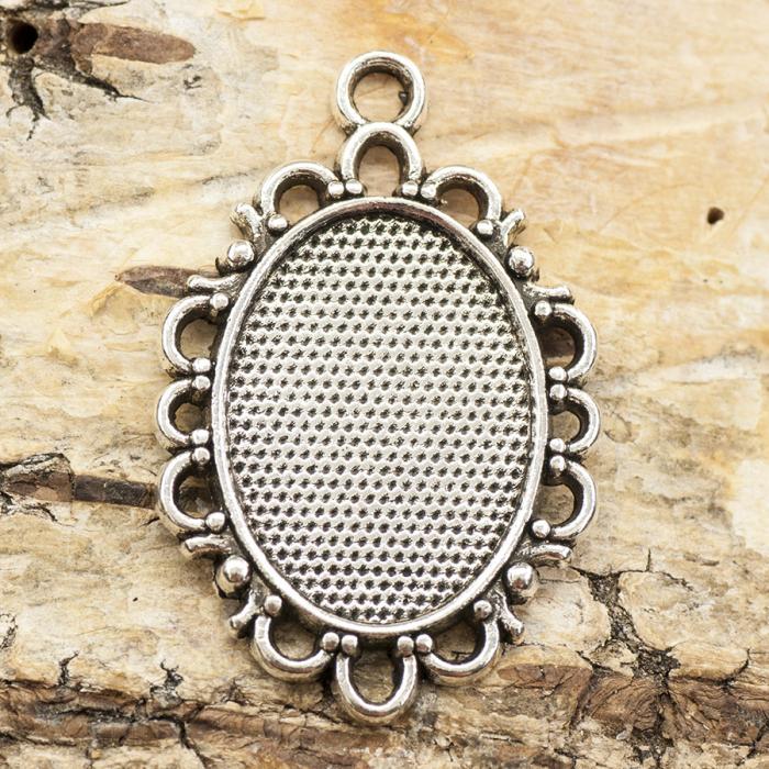 Cabochoninfattning Hänge 20x30 mm, Antiksilver (st)