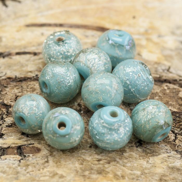 Glaspärla Lampwork 9x7 mm, Turkos (5st)