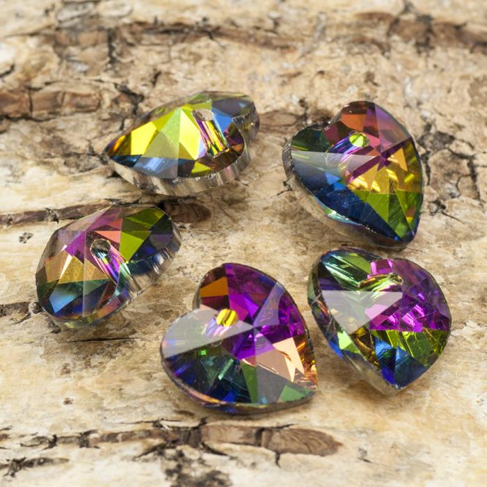 Glashjärta 14x14 mm, Klar/Regnbåge (5st)