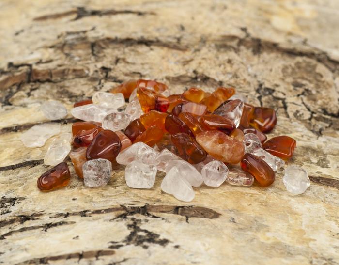 Bergkristall - Karneol Chip 5-10 mm, Klar/Orange (30st)