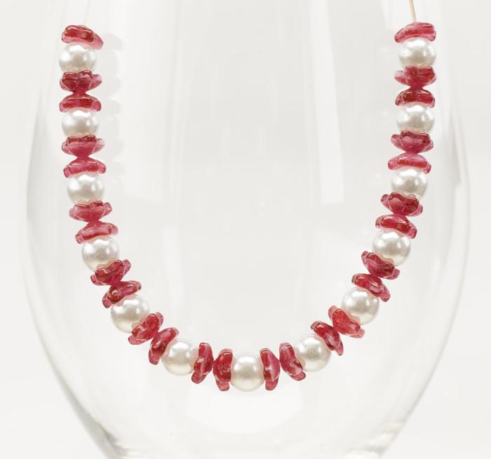 Glaspärla Blomma 7 mm, Rosa/Vit (20st)