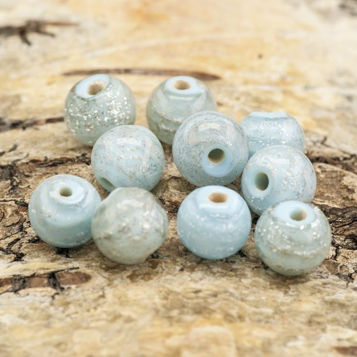 Glaspärla Lampwork 9x7 mm, Ljusblå (5st)