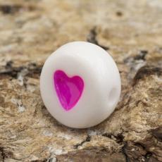 Akrylp&auml;rla Hj&auml;rta 7x4 mm, Vit/Rosa (25st)